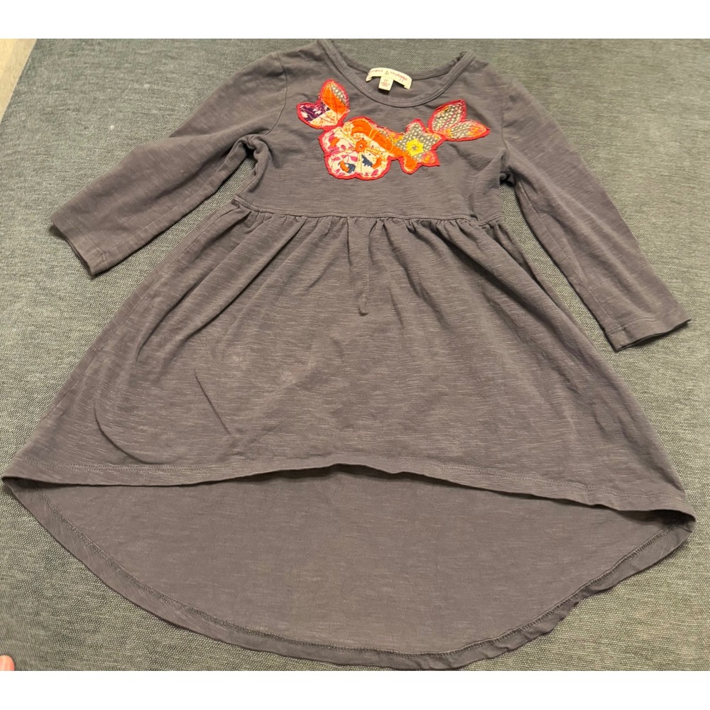 Mimi & Maggie Girls 2T Gray Long Sleeve Floral Patchwork High Low Dress Boho - Picture 1 of 3